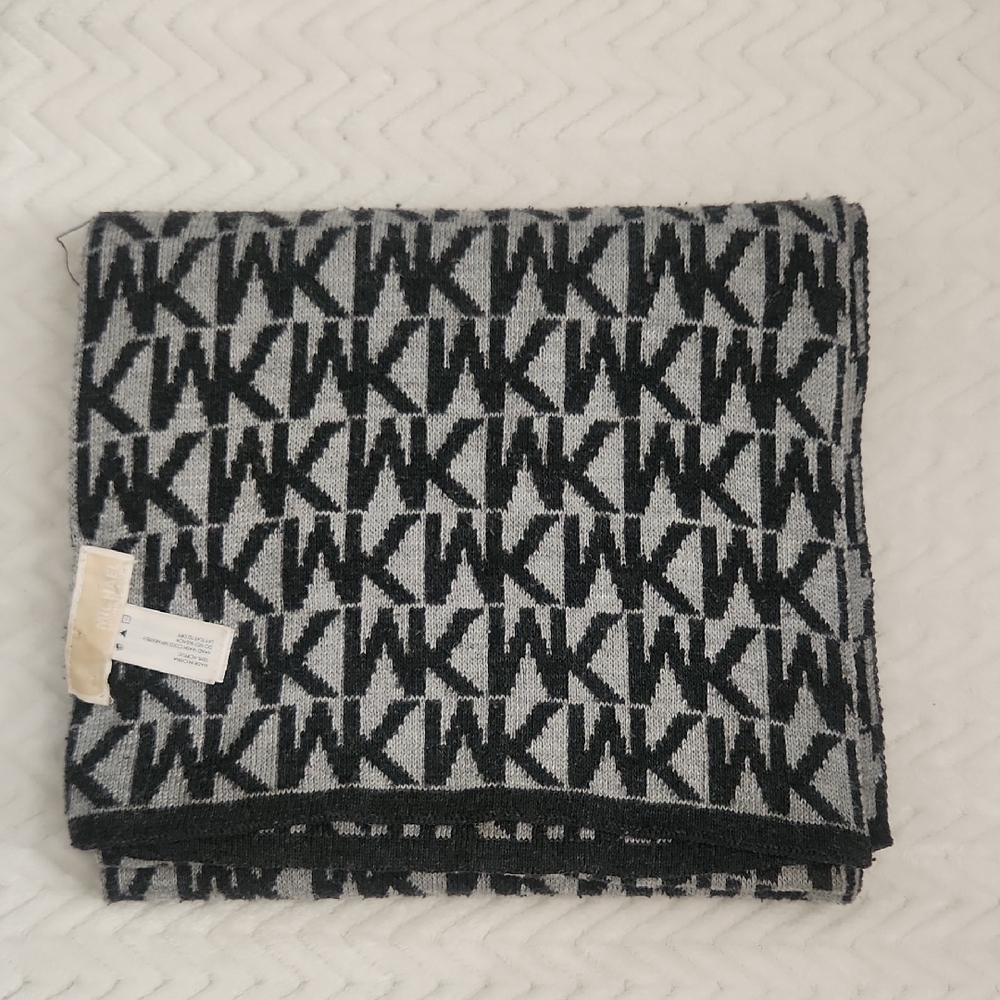 Michael Kors Black and Gray Logo Scarf